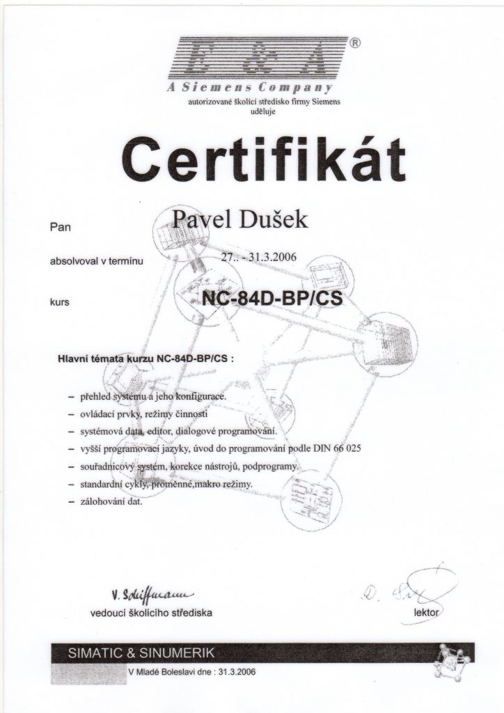 CNCPROGRAMOVANI-certifikát Sinumerik 840D